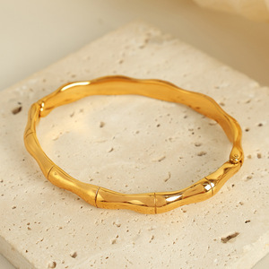 Bamboo Shape Bangle Gold Silver Plated <b>Titanium</b> Steel Unisex Fashion Jewelry Bracelet - Product Image 3