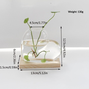 <span class=keywords><strong>Vaso</strong></span> Creativo <span class=keywords><strong>a</strong></span> Forma di <span class=keywords><strong>Cuore</strong></span> in Vetro Borosilicato Trasparente con Base in Legno per Propagazione Idroponica e Decorazione Domestica - Product Image 4