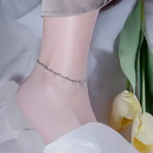 Rantai kaki butik perhiasan mode baru 2024 tetesan perak 925 rantai kaki berlian kecil rantai zirkon
