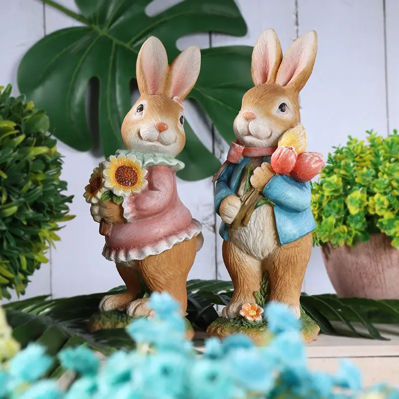 ईस्टर राल खरगोश प्रतिमा सजावट वन में उठा फूल परिवहन के लिए अंडे प्यारा खरगोश के एक समूह