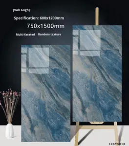Carreaux de porcelaine de luxe Foshan, aspect marbre bleu brillant, grande dalle 750x1500, moderne, résistant aux acides, pour mur de salon, effet neige de rivière froide - Product Image 1