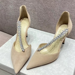 Luxury-sophisticated brand black <b>suede</b> rhinestone stiletto pointed-toe high <b>heels</b> with hollow thin <b>heels</b> for formal evening wedd - Product Image 5