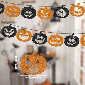 Guirnalda de Papel con Diseño de Calabaza Brillante y Caras de Fantasmas Terroríficas para Halloween, Decoración para Fiestas - Product Image 4