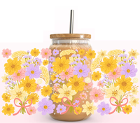 Tropical Bloom Hibiscus Floral Design Fleur D'été UV DTF Wrap Étanche Plastisol Verre Peut Envelopper Rouge Jaune Menthe pour Les Vacances