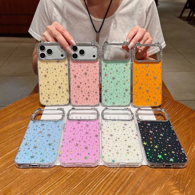 Shiny Glitter Star Rhinestone Pattern Phone Case for iPhone 17 Air 16 15 13 12 11 Pro Max 14 Plus IMD Shockproof 18 Pro Max case