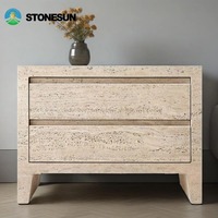 Table d'appoint rectangulaire en travertin beige naturel luxueux StoneSun pour salon, chambre à coucher, hôtel, décoration de la maison
