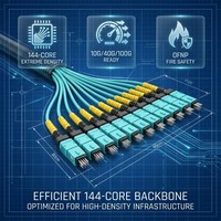 144 Core OM3 MPO to MPO Fiber Trunk Cable OFNP Plenum Rated 12x 12 Core MPO Female to Female High Density 10G 80cm Breakout
