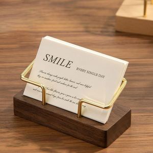Office Desktop Gift Wood Name Card <b>Holder</b> Laser Logo Black Walnut Beech Wooden Metal Name Card <b>Holder</b> - Product Image 1