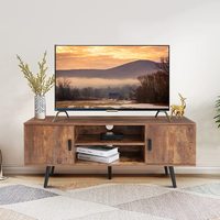 Meuble TV en bois rustique moderne avec rangement ouvert, centre de divertissement personnalisable, console multimédia autoportante pour salon