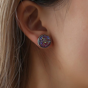 Round Gypsophila Crystal <strong>Druzy</strong> Hypoallergenic Engagement Stainless Steel Glitter <strong>Stud</strong> <strong>Earrings</strong> for Women - Product Image 3