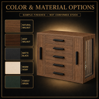 Armoire à bijoux en bois pour bureau avec 5 tiroirs, portes à double vitrine pour colliers, miroir et compartiments d'organisation