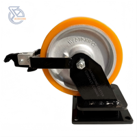 Roda Kastor Industri Super Berat 10 Inci 3 Ton, Baja, Poliuretan, Inti Besi Cor, Bantalan Bola, Putar Tetap