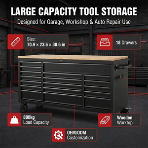 Armadio Portautensili Mobile Professionale <span class=keywords><strong>da</strong></span> 72 Pollici <span class=keywords><strong>con</strong></span> 18 Cassetti in Acciaio, Cassettiera per Officina <span class=keywords><strong>con</strong></span> Piano di <span class=keywords><strong>Lavoro</strong></span> in Legno - Product Image 4