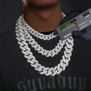Joyería Cubana de Hip Hop de alta calidad, collar de cadena de eslabones cubanos con diamantes de moissanita VVS de Plata de Ley 925 de 8-20mm para hombres