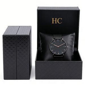 กล่องนาฬิกาดีไซน์ใหม่สุดหรู กล่องของขวัญเครื่องประดับหนัง PU แบบฝาพับแข็งแรง พร้อมหมอนหนังสำหรับนาฬิกา  ลายนูนโลโก้ตามสั่ง ราคาโรงงาน - Product Image 5