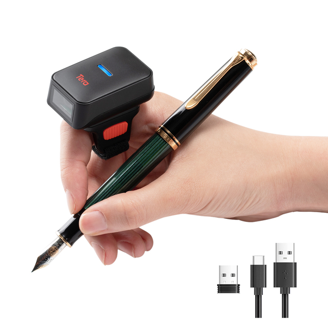 Wireless Ring 1D 2D QR Barcode Scanner Compatible with Bluetooth, Vibration Alert Tera Model HW0010