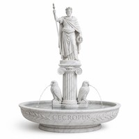 Fontaine en pierre grecque avec statue du roi Cécropus, sceptre, olivier et hibou, pour Villa, Hôtel, Jardin, Parc, Propriété, Place publique