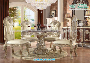 Muebles de comedor de acabado dorado tallado, conjunto de mesa de comedor de madera sólida de lujo - Product Image 2