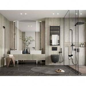 Meubles de salle de bain sur mesure en bois coloré, vasque en marbre, armoires flottantes, vasques de salle de bain modernes, double vasque - Product Image 5