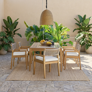 Juego de Muebles de Jardín de Madera de Acacia/Ratán/Mimbre de Vietnam para 4/6/8 Personas, Embalaje KD, Muebles de Patio Minimalistas para Uso en el Jardín - Product Image 1