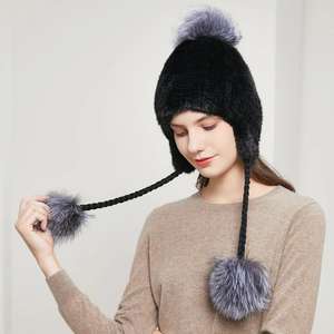 <span class=keywords><strong>Sombrero</strong></span> de <span class=keywords><strong>Paja</strong></span> con Pelo de Visón Natural Real, <span class=keywords><strong>Sombrero</strong></span> de <span class=keywords><strong>Paja</strong></span> Tejido de Dos Líneas para Mujer, Gorro de Invierno con Orejeras de Pelo, Gorro Grueso y Cálido con Pompón de Pelo de Zorro, DY-05 - Product Image 2