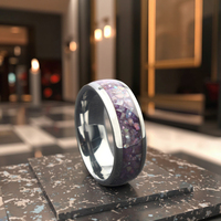 Bague en tungstène argentée de 8 mm avec incrustation de coquille d'ormeau violette plaquée or 18 carats, alliance tendance unisexe