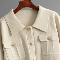 Pull d'automne tricoté ensembles femmes col polo Cardigan haut jupe deux pièces pull ensemble