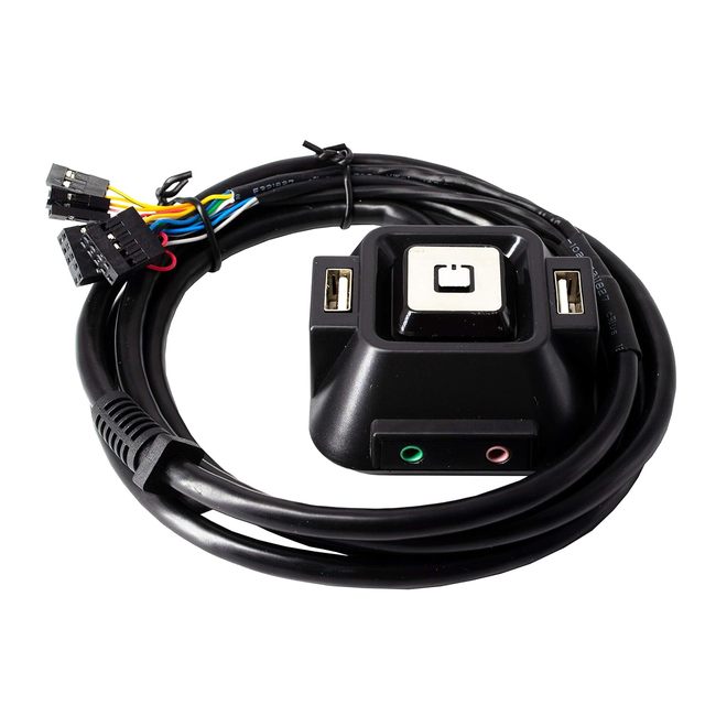 PC Power Button, 6.3" Desktop PC Switch Button with Dual USB Ports External Power Reset Button Audio Microphone Port Refit