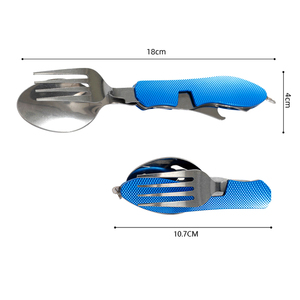 3 In 1 Picknick Backpacking Stalen Opvouwbare <span class=keywords><strong>Camping</strong></span> Kookgerei Kit Outdoor Draagbare Kampvuur Vork Lepel Messenset - Product Image 5