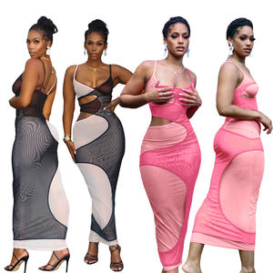 Ingrosso alla moda con bretelle a Modulare con bretelle a taglio basso in maglia trasparente abito lungo <span class=keywords><strong>aderente</strong></span> in Tulle senza schienale - Product Image 1