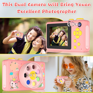 Appareil photo numérique portable pour enfants <span class=keywords><strong>avec</strong></span> double objectif rotatif 1080P, caméra jouet <span class=keywords><strong>avec</strong></span> <span class=keywords><strong>lumière</strong></span> d'appoint intégrée, fonction selfie temporisée, cadeau pour garçons et filles - Product Image 4
