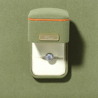 Caja de Anillo Verde Terciopelo con Diseño de Hombro para Personalización de Logotipo y Identidad de Marca, Tapa y Base Rígidas