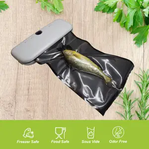 真空シーラーパッケージバッグ食品貯蔵用の黒と透明のプレカット魚粉ヘビーデューティー商用グレード5ミルホームキッチン