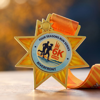 Médailles de course de la série Four Seasons Run 6k, en alliage de zinc plaqué or, avec pulvérisation de couleur 3D, en forme d'étoile, médaille de marathon personnalisée