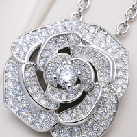 Ensemble de bijoux 3D CZ Rose pour femmes, collier, bague, boucles d'oreilles, bracelet, couleur argent, scintillant, élégant, délicat, cadeau d'anniversaire