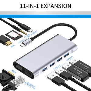 Usb hub نوع-C إلى PD 87W USB3.0 USB2.0 * 3 SD TF HD-MI 4K VGA RJ45 100M AUDIO3.5 usb c محور مع hd-mi