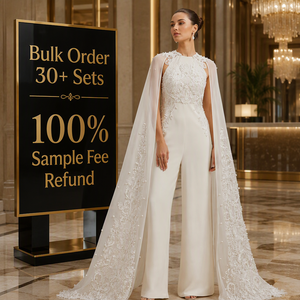 <span class=keywords><strong>Tuta</strong></span> <span class=keywords><strong>da</strong></span> <span class=keywords><strong>Sposa</strong></span> 2026 Elegante con Ricami in Pizzo e Perle, Romper Nuziale con Mantella Trasparente, Pantalone a Gamba Larga, Bianco, Personalizzabile OEM/ODM - Product Image 3