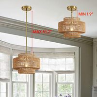 Lampe suspendue en corde tressée multicouche, best-seller, style bohème minimaliste, faite à la main, ronde, hauteur réglable, télécommande, dorée