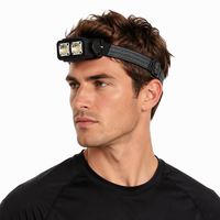 Lampe frontale LED à capteur COB, 4 modes d'éclairage, lumière d'avertissement rouge 90 °   Lampe frontale LED rechargeable par Type-C avec tête rotative pour l'extérieur