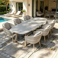 Conjunto de Mesa y Sillas de Patio para Exteriores de Estilo Moderno, 6 Plazas, Mesa de Comedor de Aluminio y Cuerda para Exteriores