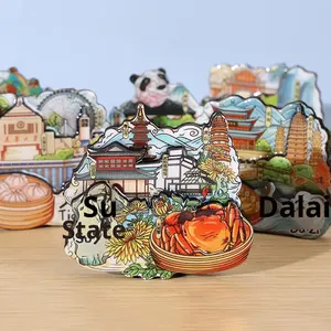 Réfrigérateur de ville à aimant stéréo 3D à trois couches de conception moderne Logo commémoratif d'attraction touristique chinoise en résine époxy en bois d'origine - Product Image 3