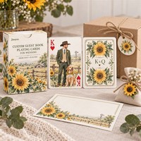 Cartes de jeu personnalisées pour livre d'or de mariage, motif Tournesol du Texas, portrait de couple aquarelle, personnalisable, 5787mm, 300gsm, couché