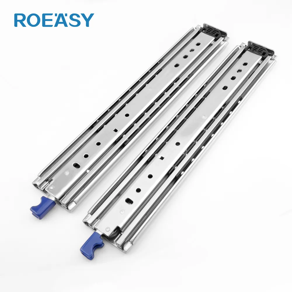 ROEASY Heavy Duty Gaveta Slides Bloqueio Três Seções Extensão Completa 500LB Load Drawer Runners Ball Bearing Side Mount sistema