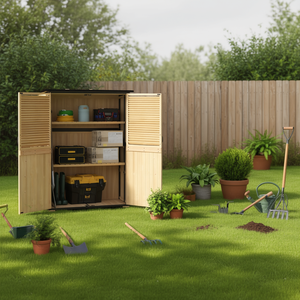 Casetta da Giardino per Esterni in Legno Naturale Trattato a Pressione con Porte Lucchettabili, 2 Ripiani e Tetto in Asfalto Non Rivestito - Product Image 2