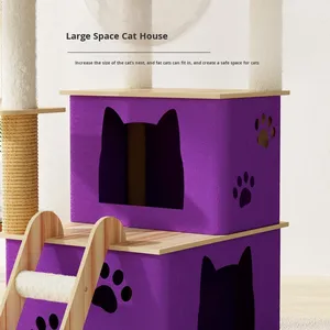 高級キャットツリータワー屋内オールシーズンミニマリスト密度ボード猫登山フレーム & ハウススクラッチポスト付きおもちゃ - Product Image 4