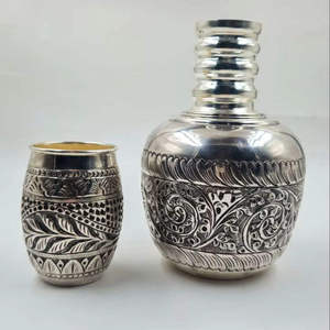 925 Sterling Silver Designer Puja <b>Lota</b> Vessel with Intricate Traditional Carvings 13 Inch Size 1185 Grams - Product Image 1