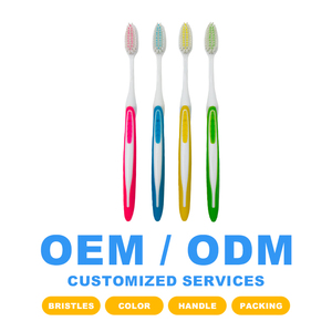 Logotipo personalizado Varios colores Mango antideslizante Manual Cepillo de dientes desechable para adultos con abolladuras Protge Brosse - Product Image 1