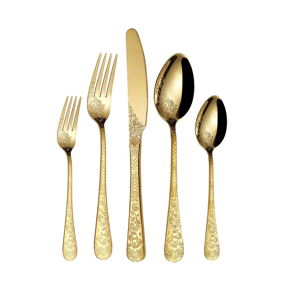 Voll muster Blumen design 430 Edelstahl Besteck Set 20pc Luxus Gold Farbe Besteck