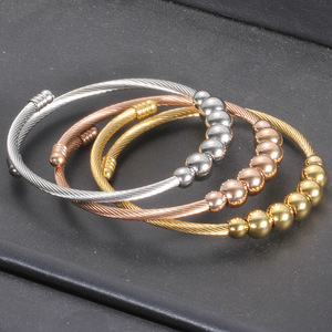 Women's Zinc Alloy <b>Beaded</b> <b>Bracelet</b> 3mm Round Ball Openable Sliding Elastic Wristband Gift Jewelry - Product Image 2