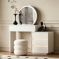 Coiffeuse élégante et lumineuse avec miroir LED, en blanc crème, en promotion, table de maquillage simple avec rangement design